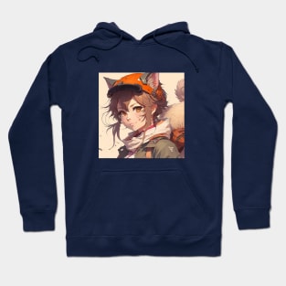 Illustration of woman cat looking at the camera in anime style Hoodie